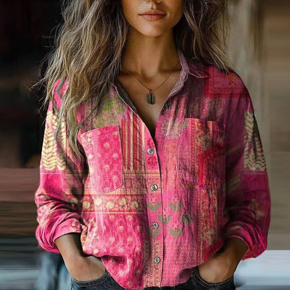Elegancka bluzka vintage z nadrukiem dla kobiet – pochlebny styl retro